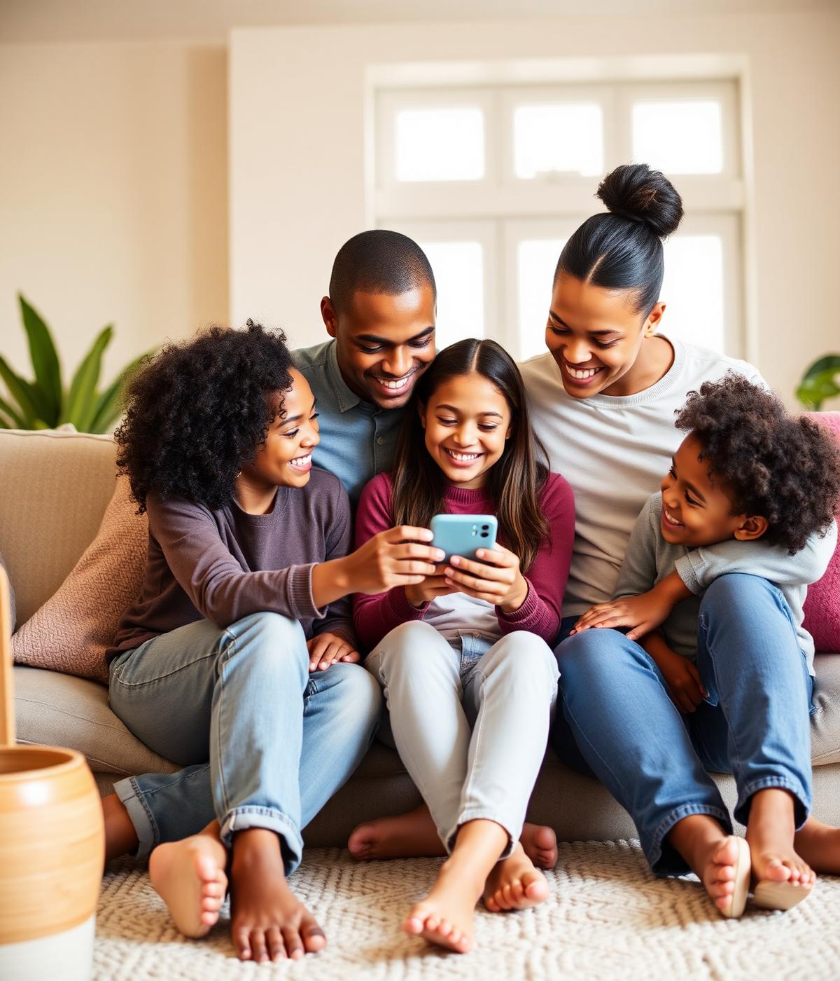 A family using the Meridian mobile banking app together